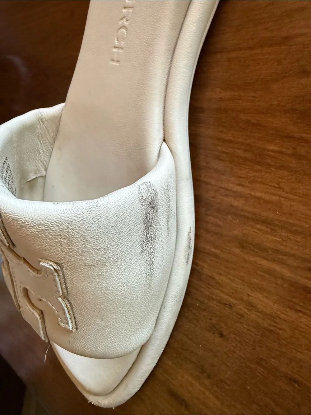Tory Burch Cream Leather Logo Slide Sandals